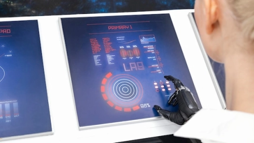 A futuristic digital interface representing AI technology advancements.
